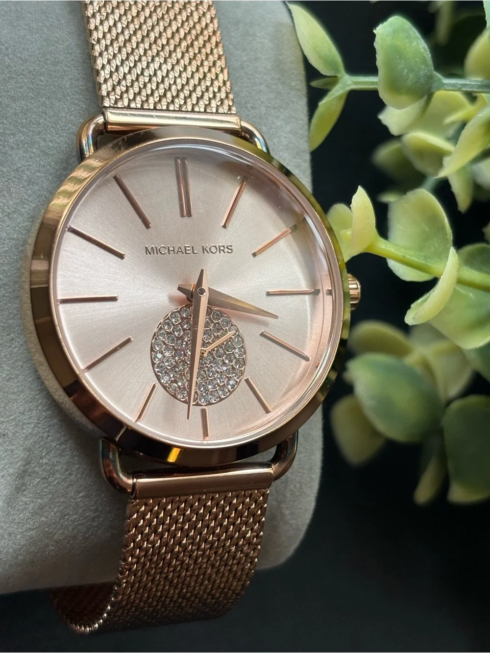 Michael Kors Rose Gold Crystal Accent Mesh Bracelet Watch